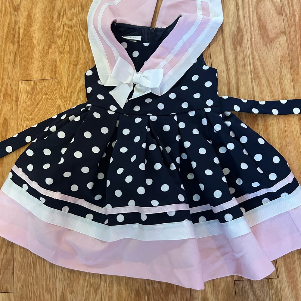 Polka Dot Navy and Pink Kids Casual Dress